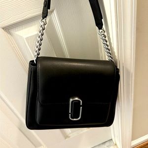 THE J MARC CHAIN SATCHEL BLACK LEATHER BAG